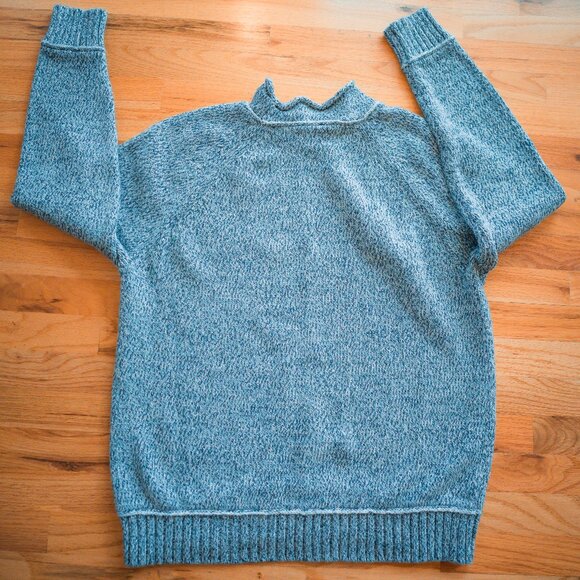 Mens 2024 LL Bean Signature Organic Cotton Rollneck Sweater XL Blue White Knit - Picture 2 of 4